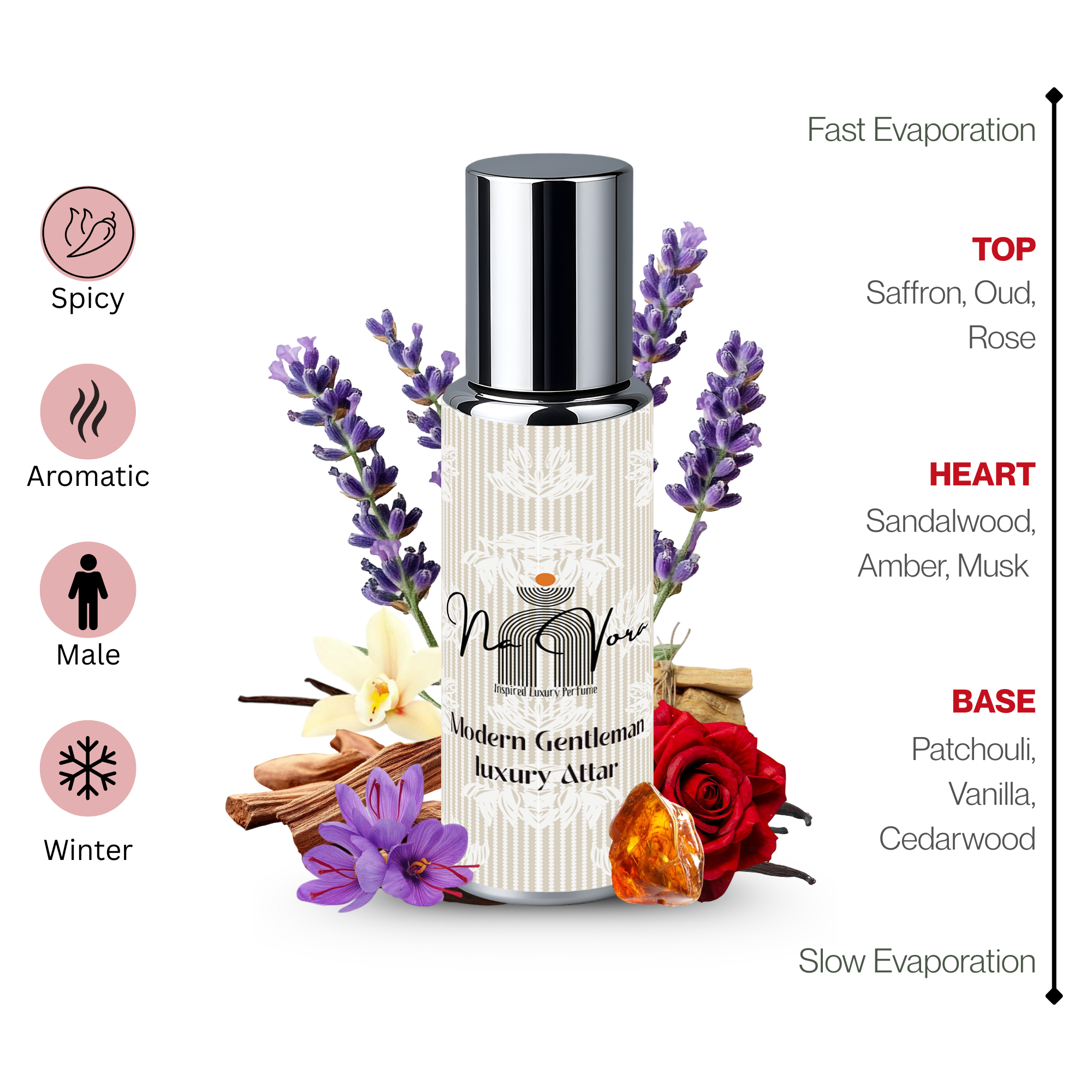 Fresh Citrus Amber Woody Fragrance Navora Modern Gentleman 12ml