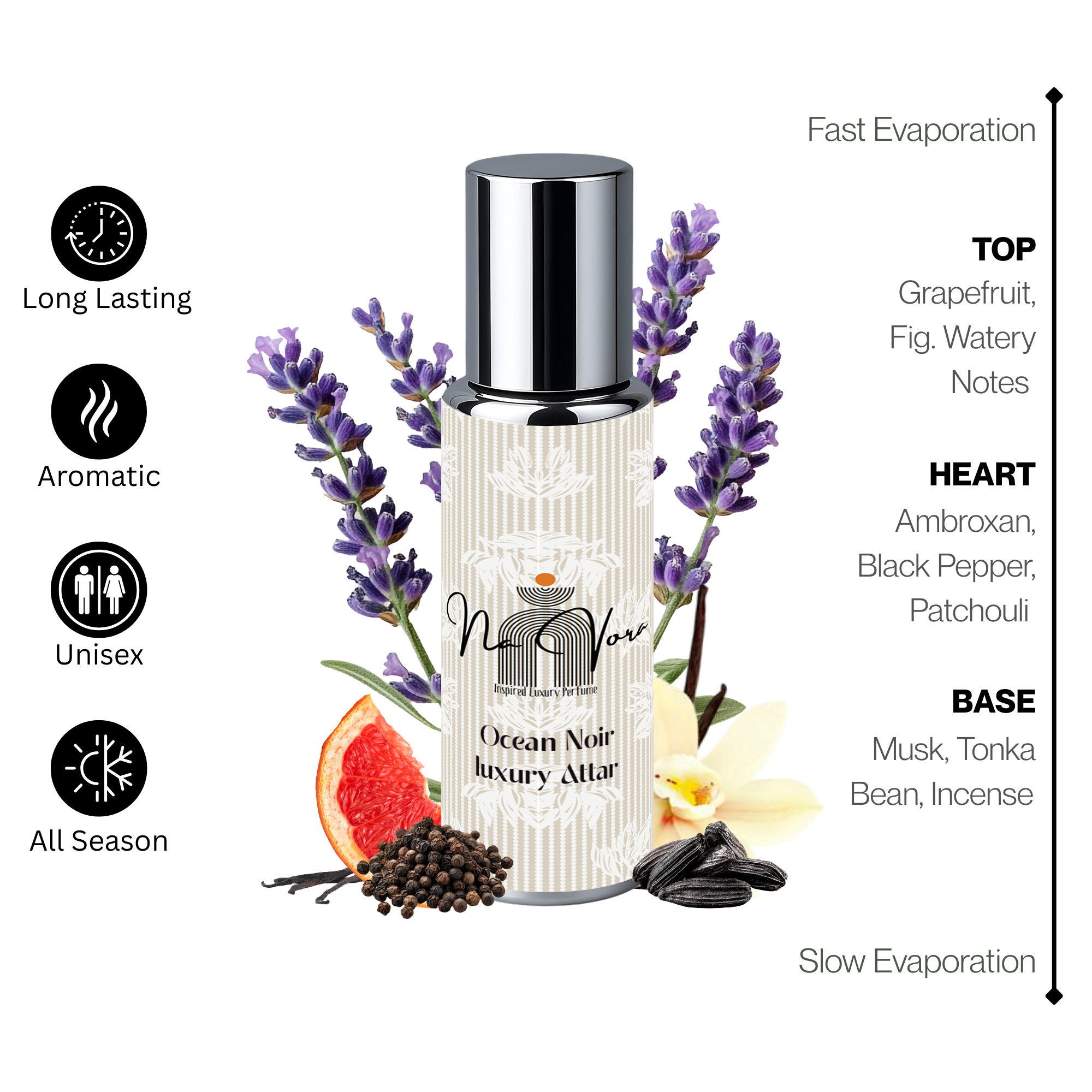 Deep Aquatic Marine Ozone Musk Fragrance Navora Ocean Noir Bottle