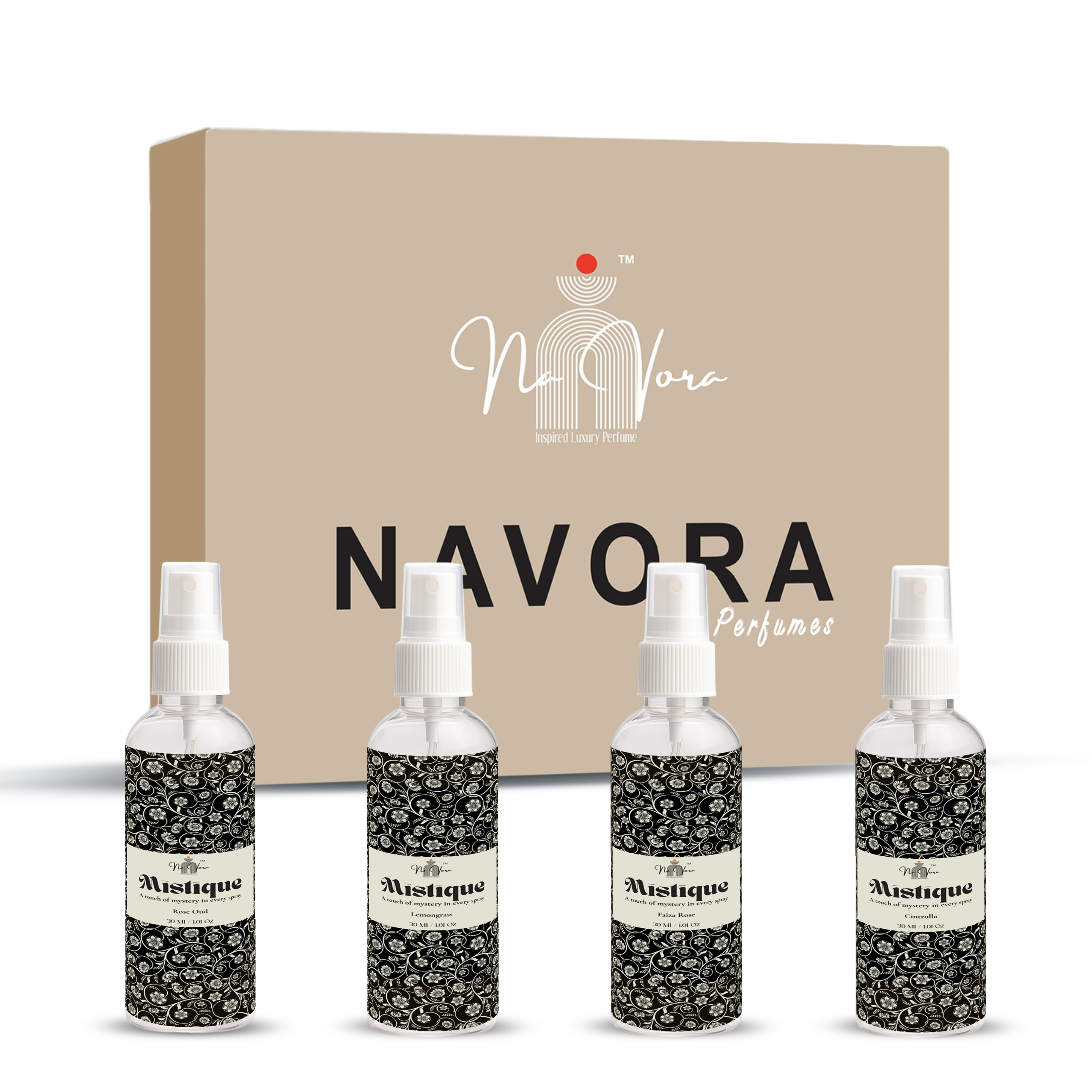 Navora Perfumes Mystique Room Freshener Spray Set – Pack of 4 (Luxury Long-Lasting Fragrance)