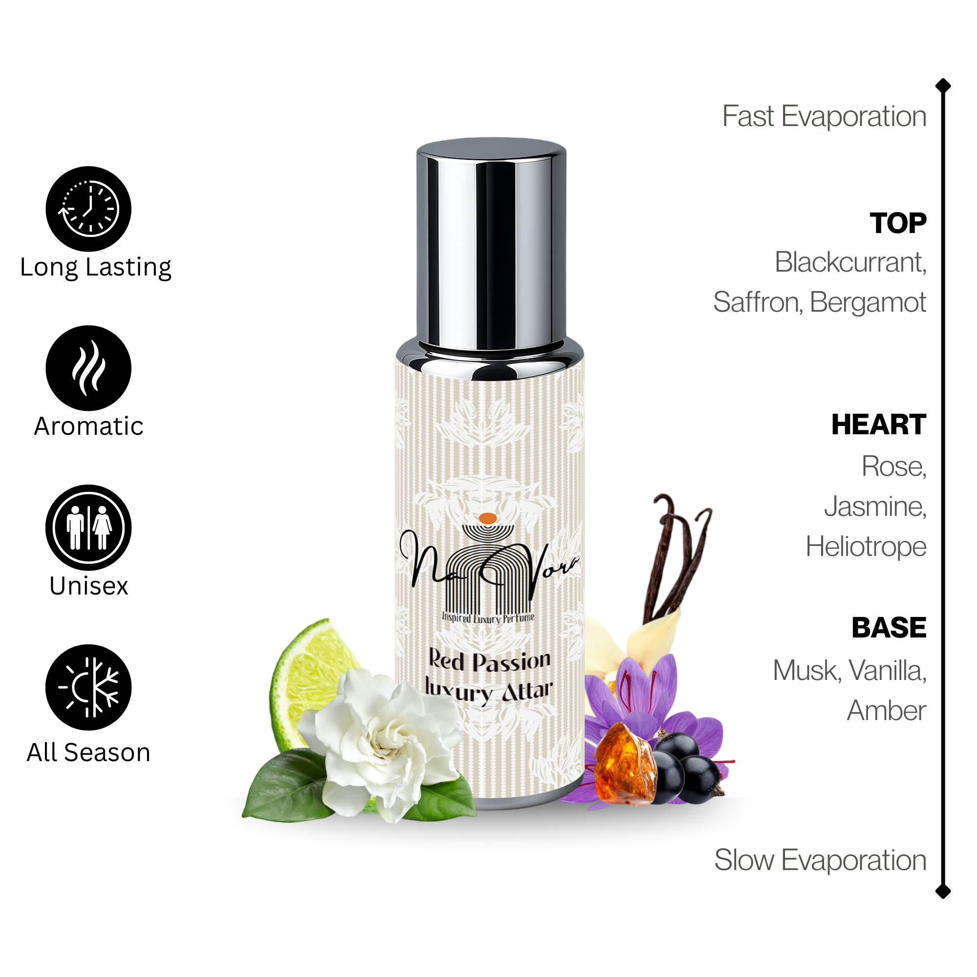 Long-Lasting Women’s Roll-On Perfume Navora Red Passion 12ml