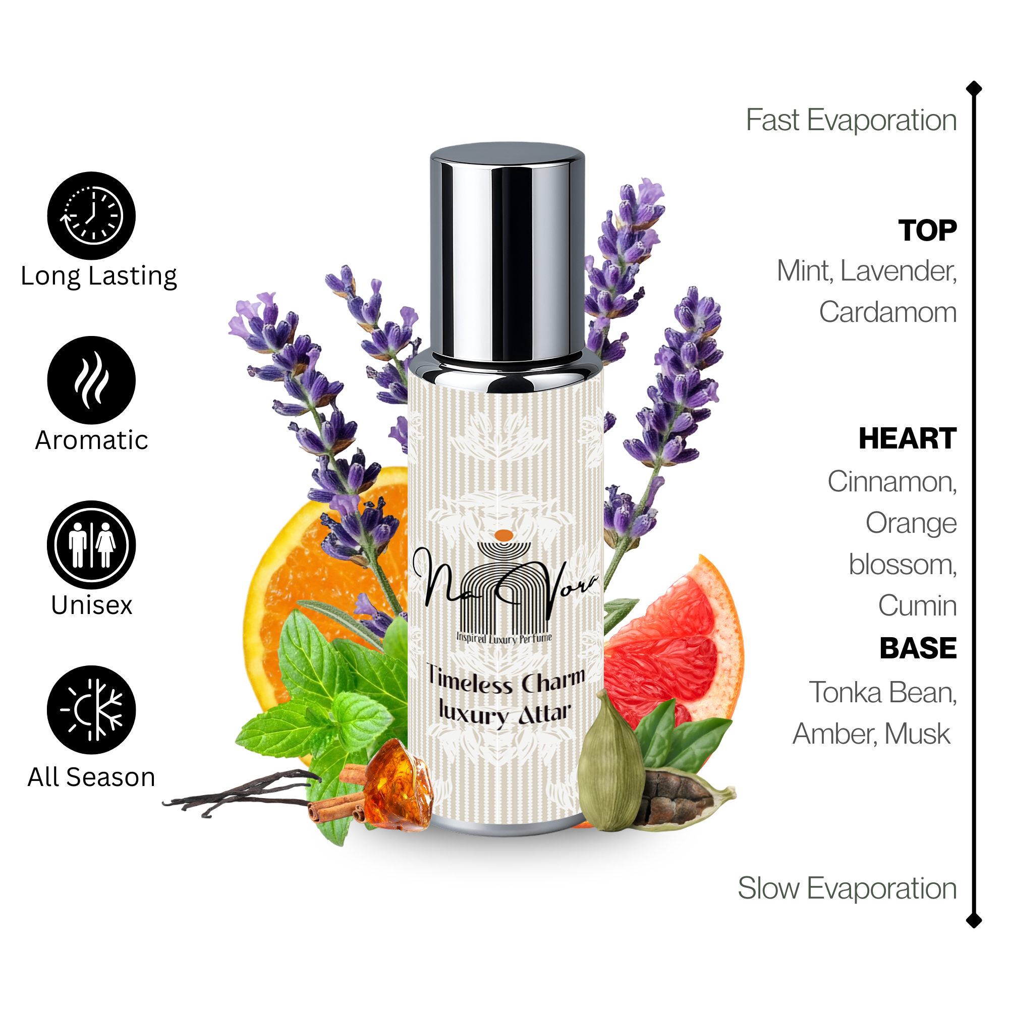 Long-Lasting Women’s Roll-On Perfume Navora Timeless Charm 12ml