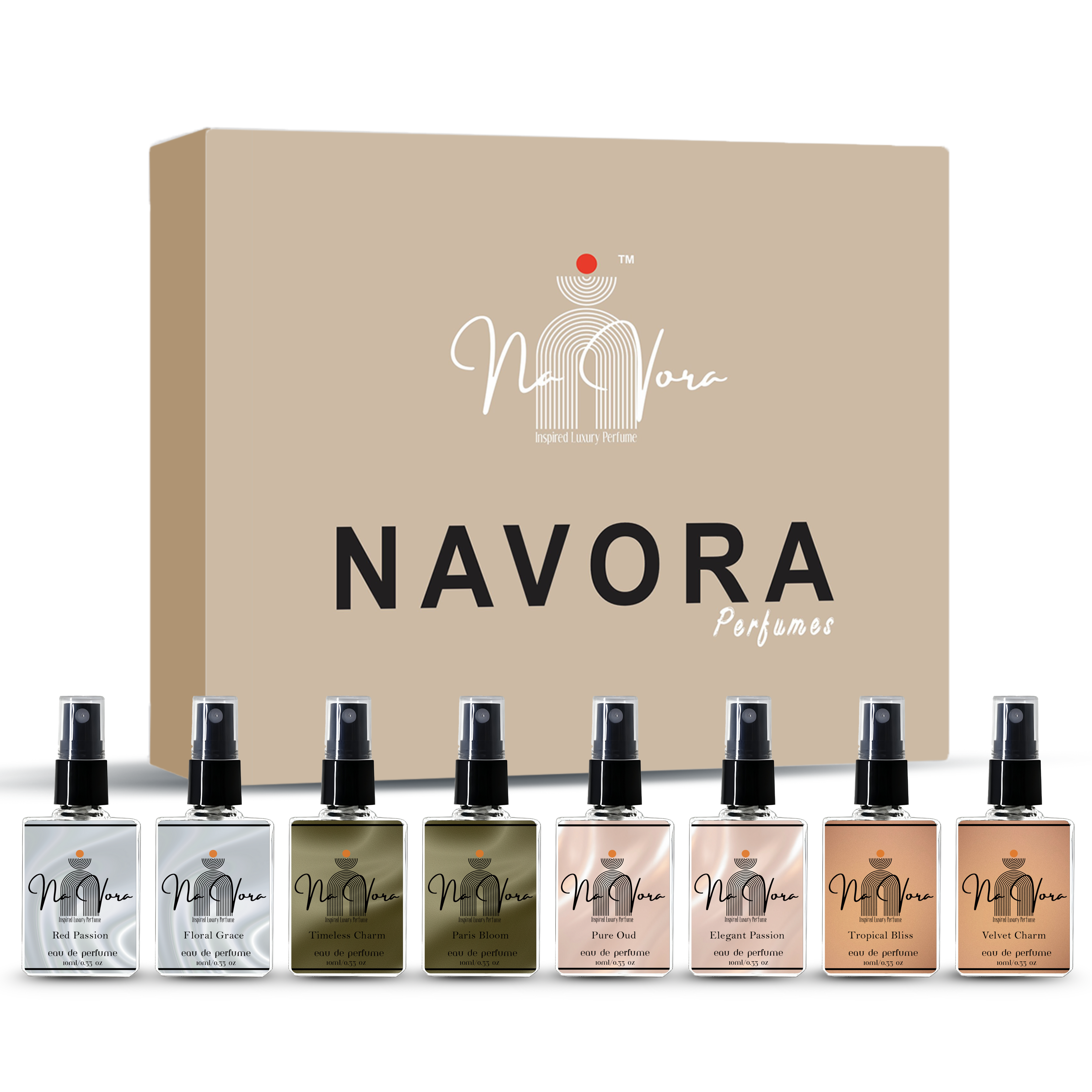Navora Luxury Unisex Perfume Gift Set – 8 Premium Eau de Parfums (Red Passion, Floral Grace, Timeless Charm, Paris Bloom, Pure Oud, Elegant Passion, Tropical Bliss, Velvet Charm)