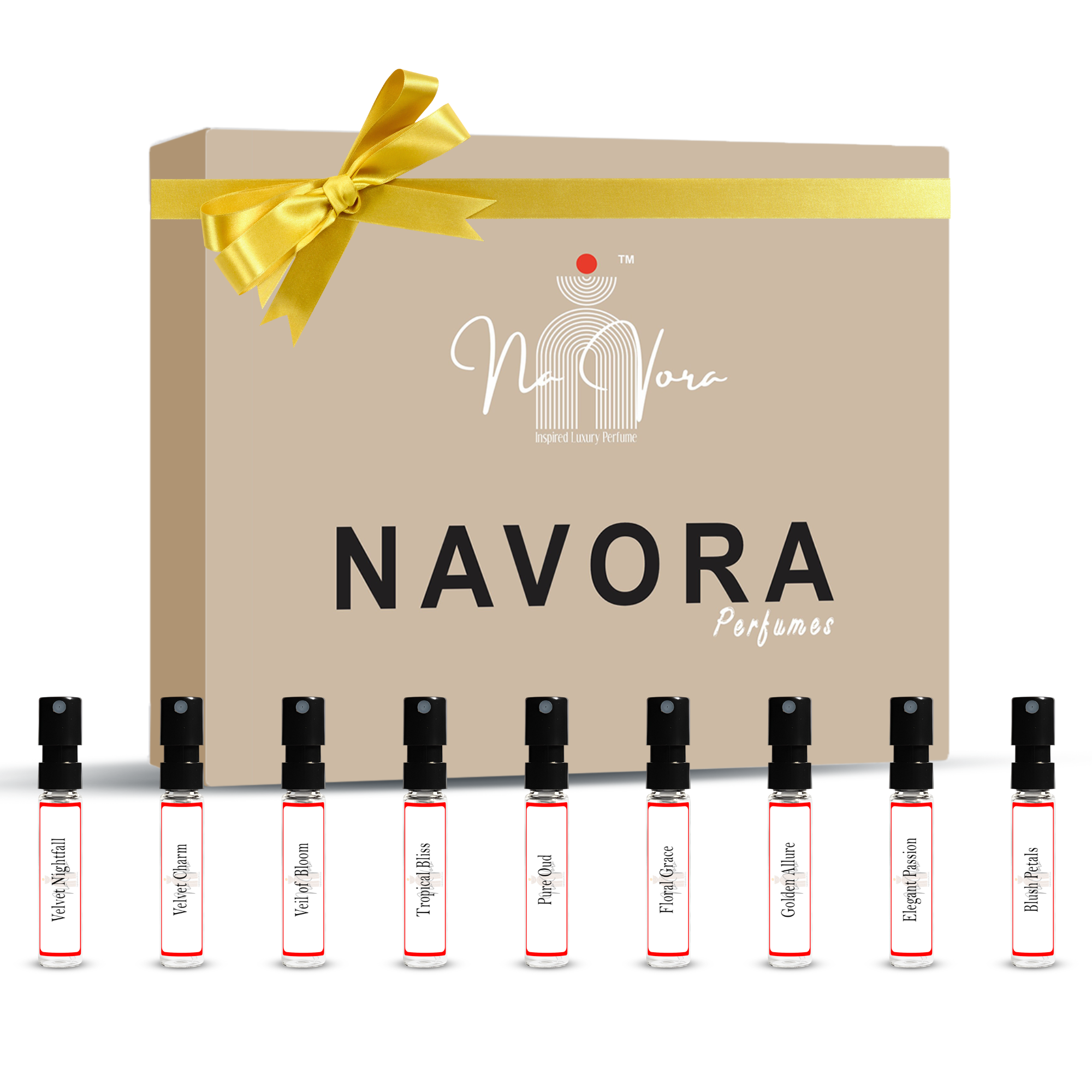 Navora Women’s 9x2ml Fragrance Tester Collection – Velvet Nightfall, Velvet Charm, Violet Bloom, Tropical Bliss, Pure Oud, Eternal Grace, Golden Allure, Eternal Passion & Blissful Petals | Premium EDP Discovery Perfume Testers for Women